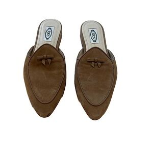 Tod’s (Size 7/EU37) Light Brown Nude Suede Loafers - Mules, Low Heel Flat Slides